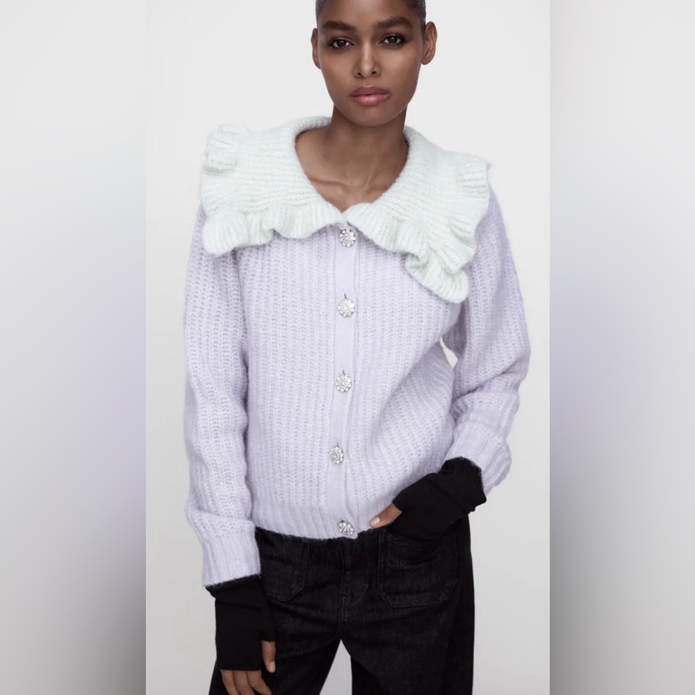 Zara Light Purple Ruffled Cardigan Bloggers Favorite - Picture 3 of 8